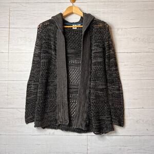 Roxy Sweater Womens Size Small Dark Gray Marled Open Knit Hoodie Cardigan